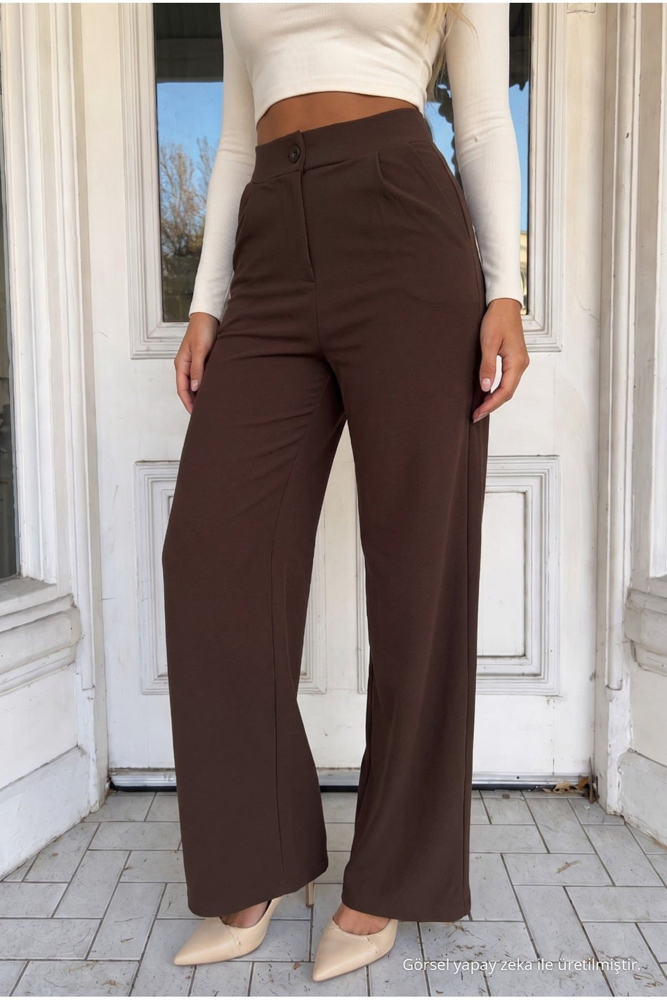 Women's Coffee Style Relaxed Fit Wide Leg Lycra Pants - MALLTURK