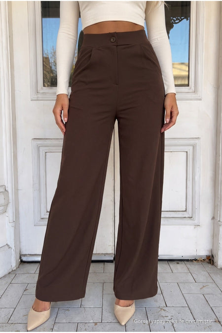 Women's Coffee Style Relaxed Fit Wide Leg Lycra Pants - MALLTURK
