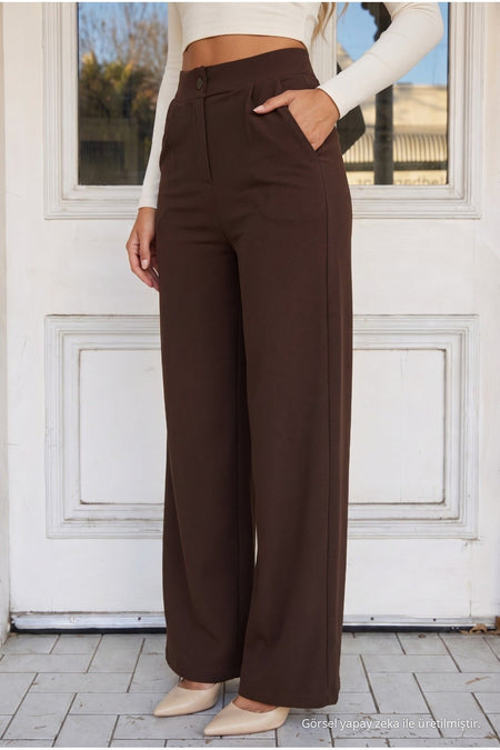 Women's Coffee Style Relaxed Fit Wide Leg Lycra Pants - MALLTURK