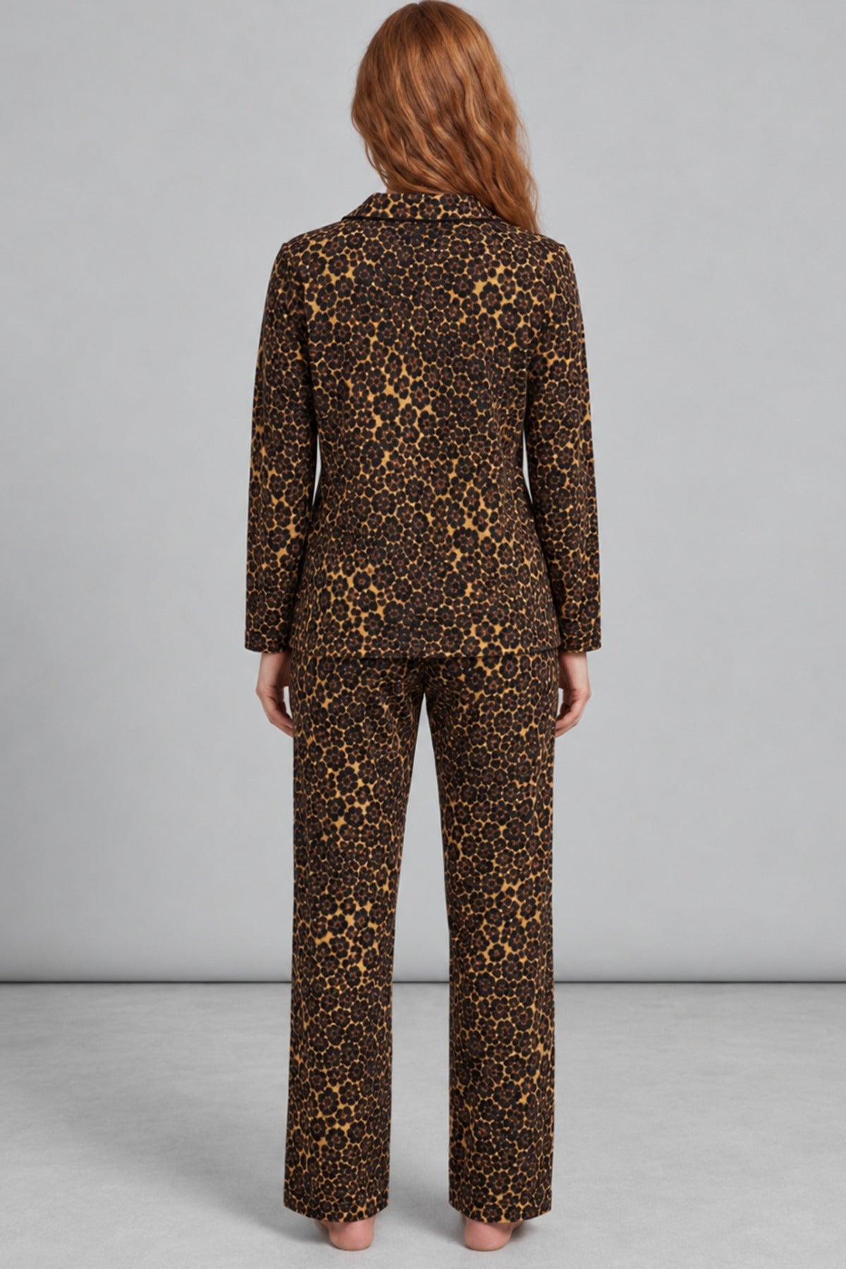 Women's Comfortable Patterned Buttoned Coffee Pajama Set 827 - MALLTURK