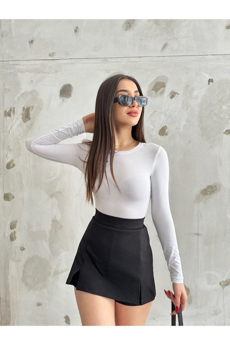 Women's Crew Neck Long Sleeve Fitted Blouse White - MALLTURK
