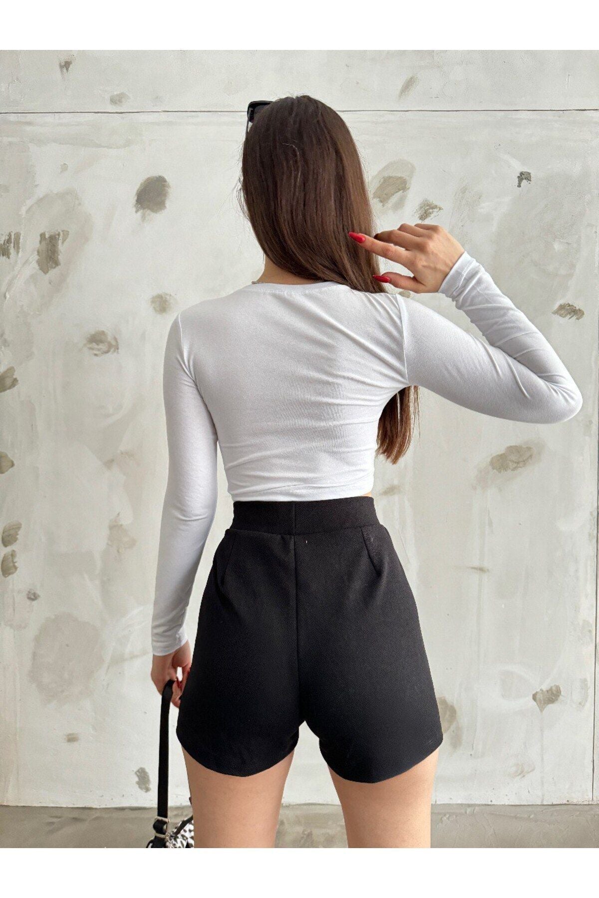 Women's Crew Neck Long Sleeve Fitted Blouse White - MALLTURK