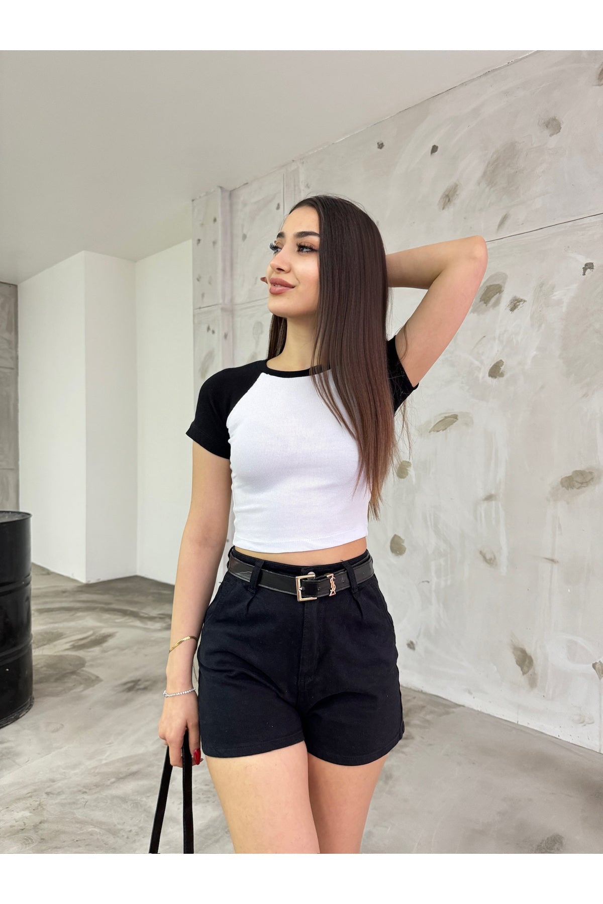 Women's Crew Neck Ribbed T-shirt WHITE - MALLTURK