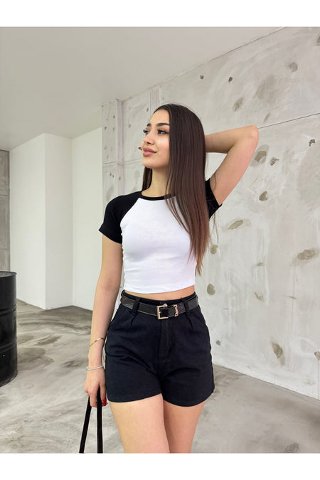 Women's Crew Neck Ribbed T-shirt WHITE - MALLTURK