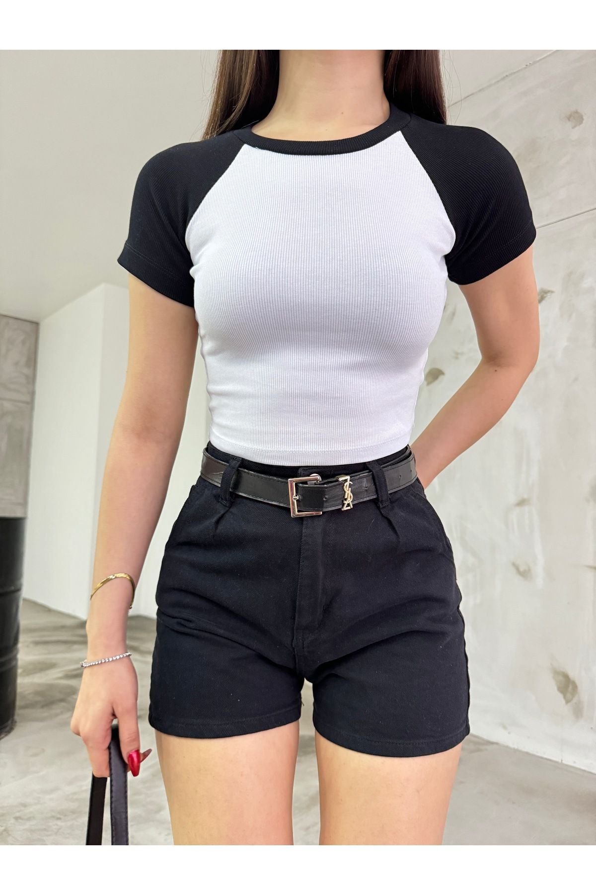 Women's Crew Neck Ribbed T-shirt WHITE - MALLTURK