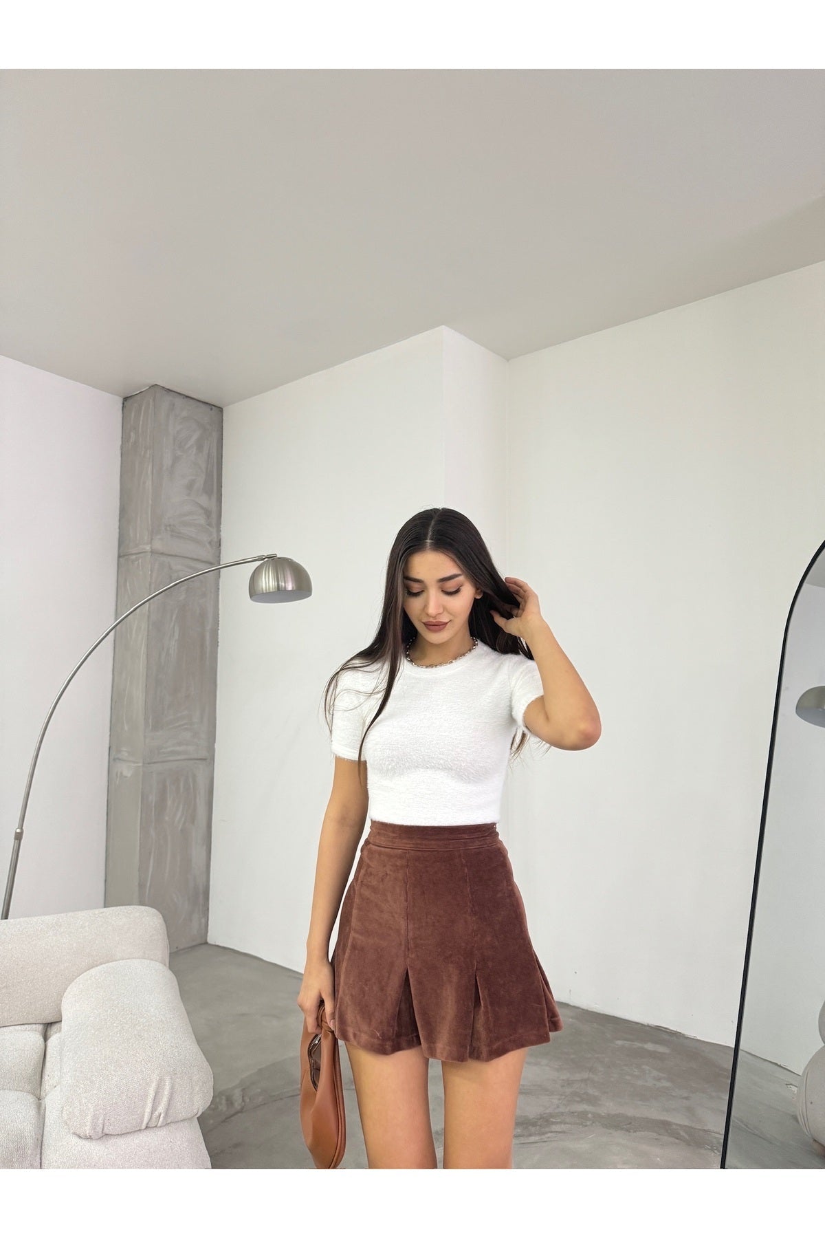 Women's Crew Neck Soft Plush Crop Blouse White - MALLTURK