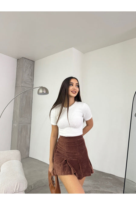 Women's Crew Neck Soft Plush Crop Blouse White - MALLTURK
