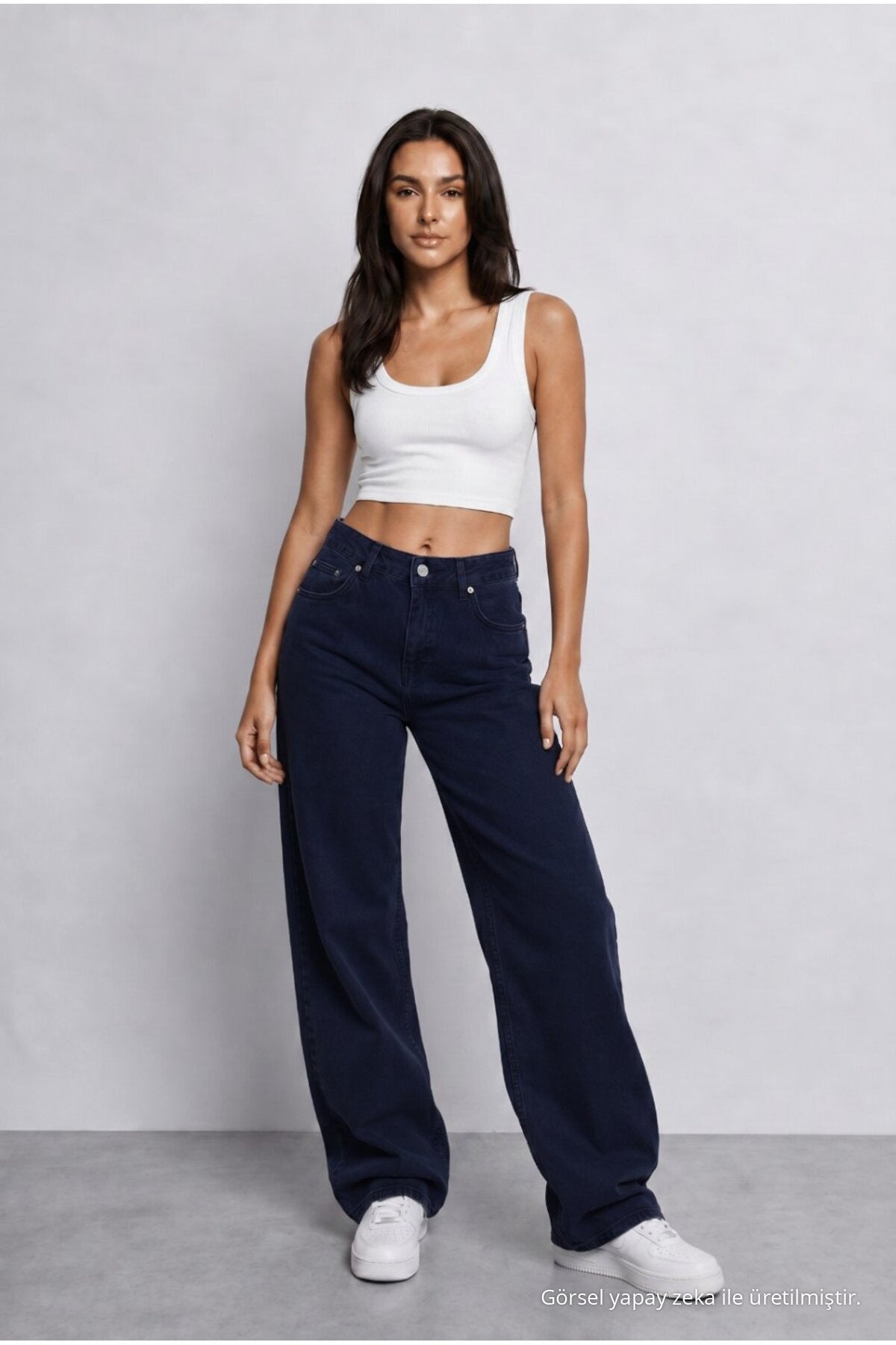 Women's Dark Navy High Waist Wide Leg Loose Stretchy Palazzo Pants - MALLTURK