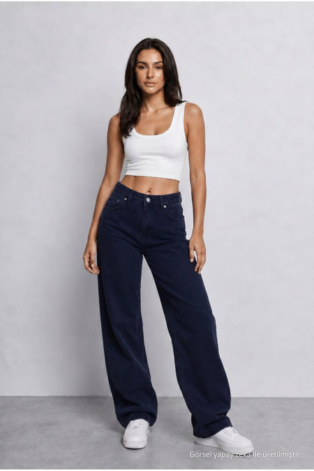 Women's Dark Navy High Waist Wide Leg Loose Stretchy Palazzo Pants - MALLTURK