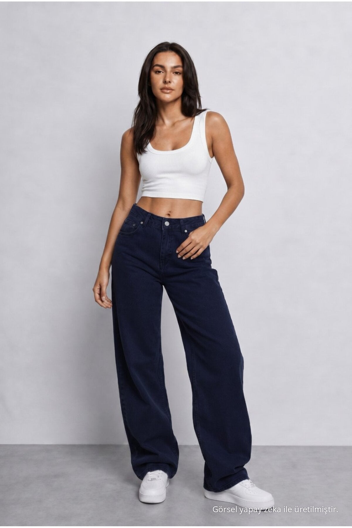 Women's Dark Navy High Waist Wide Leg Loose Stretchy Palazzo Pants - MALLTURK
