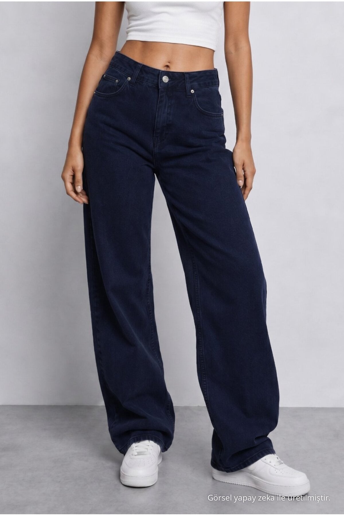 Women's Dark Navy High Waist Wide Leg Loose Stretchy Palazzo Pants - MALLTURK
