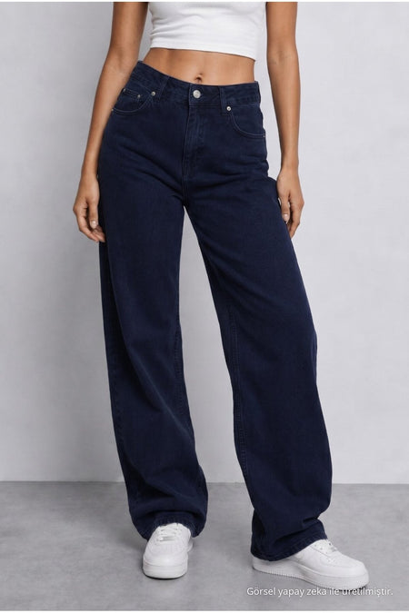 Women's Dark Navy High Waist Wide Leg Loose Stretchy Palazzo Pants - MALLTURK