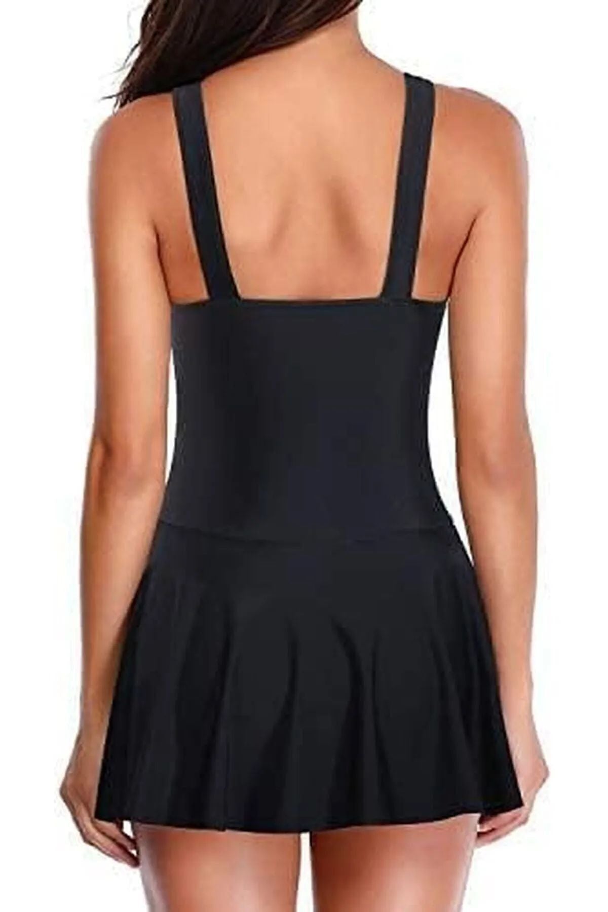 Women's Dress Swimsuit with Lycra Skirt and United Slip Black - MALLTURK