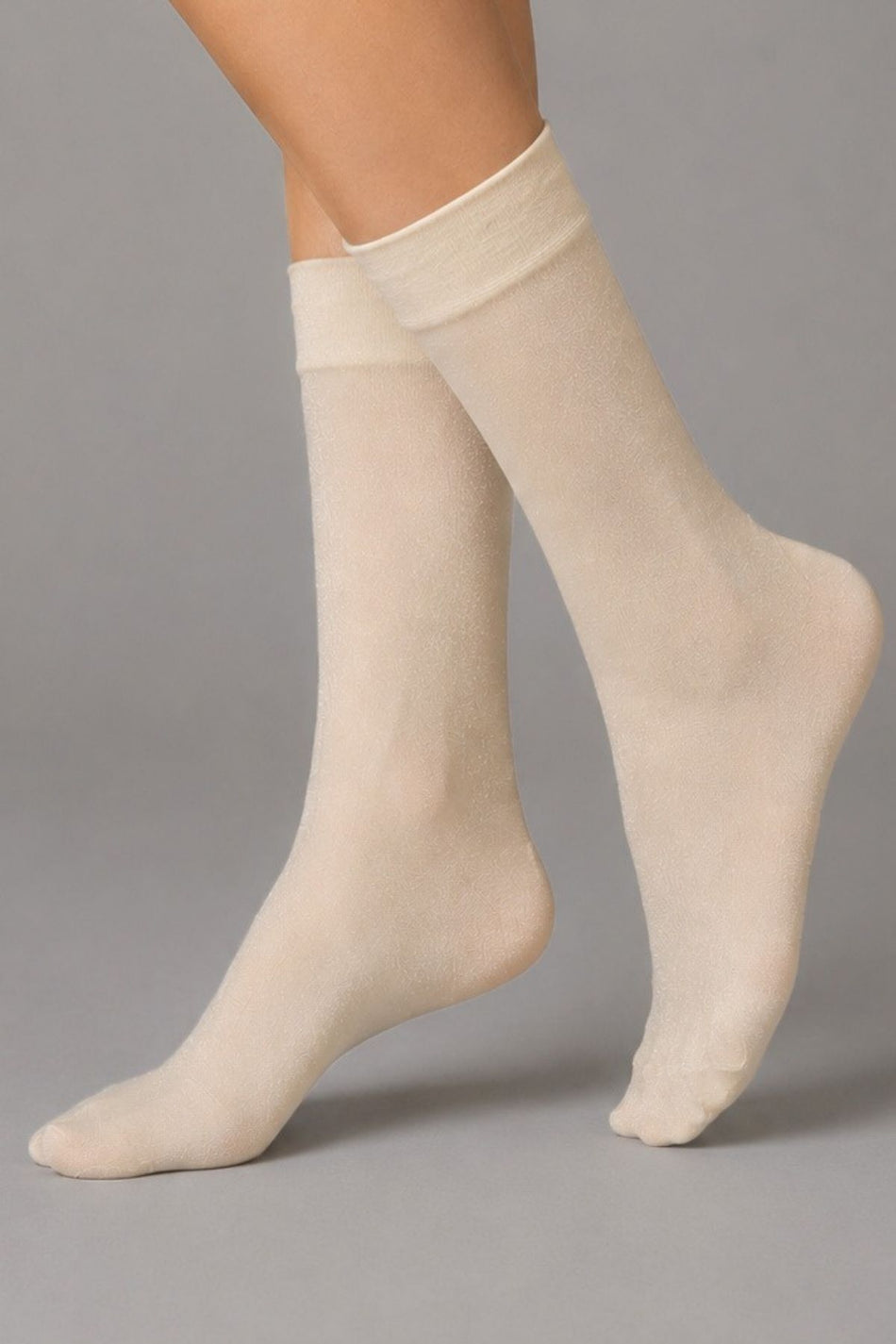 Women's Ecru Glittery Elegant Shiny Thin Socks - MALLTURK