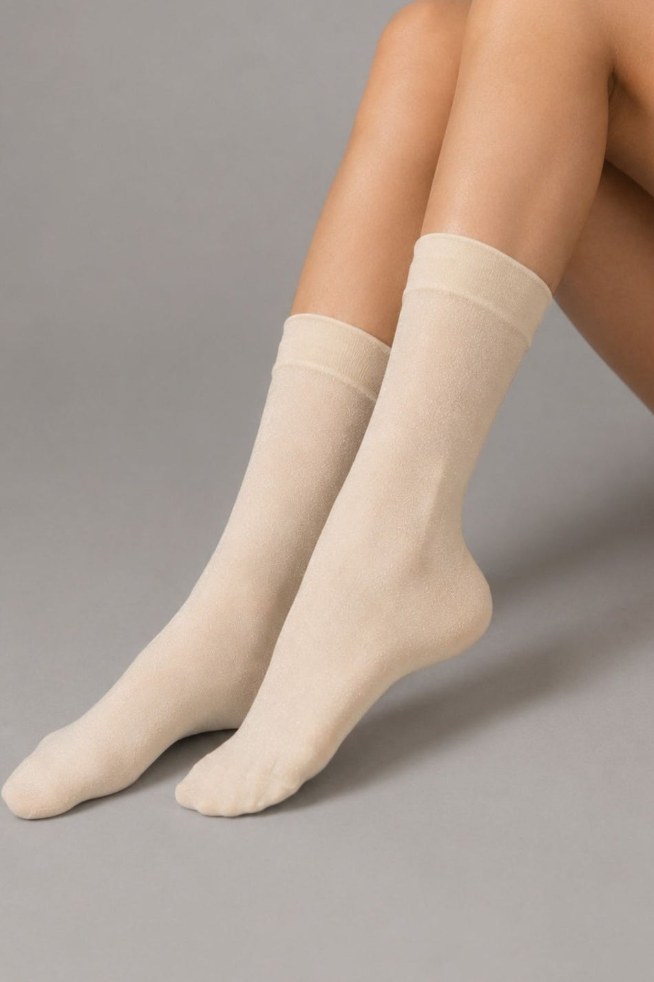 Women's Ecru Glittery Elegant Shiny Thin Socks - MALLTURK