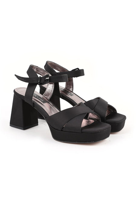 Women's Evening Dress Satin Cross-Strapped Platform Thick Heeled Evening Sandals L085.K99 - MALLTURK