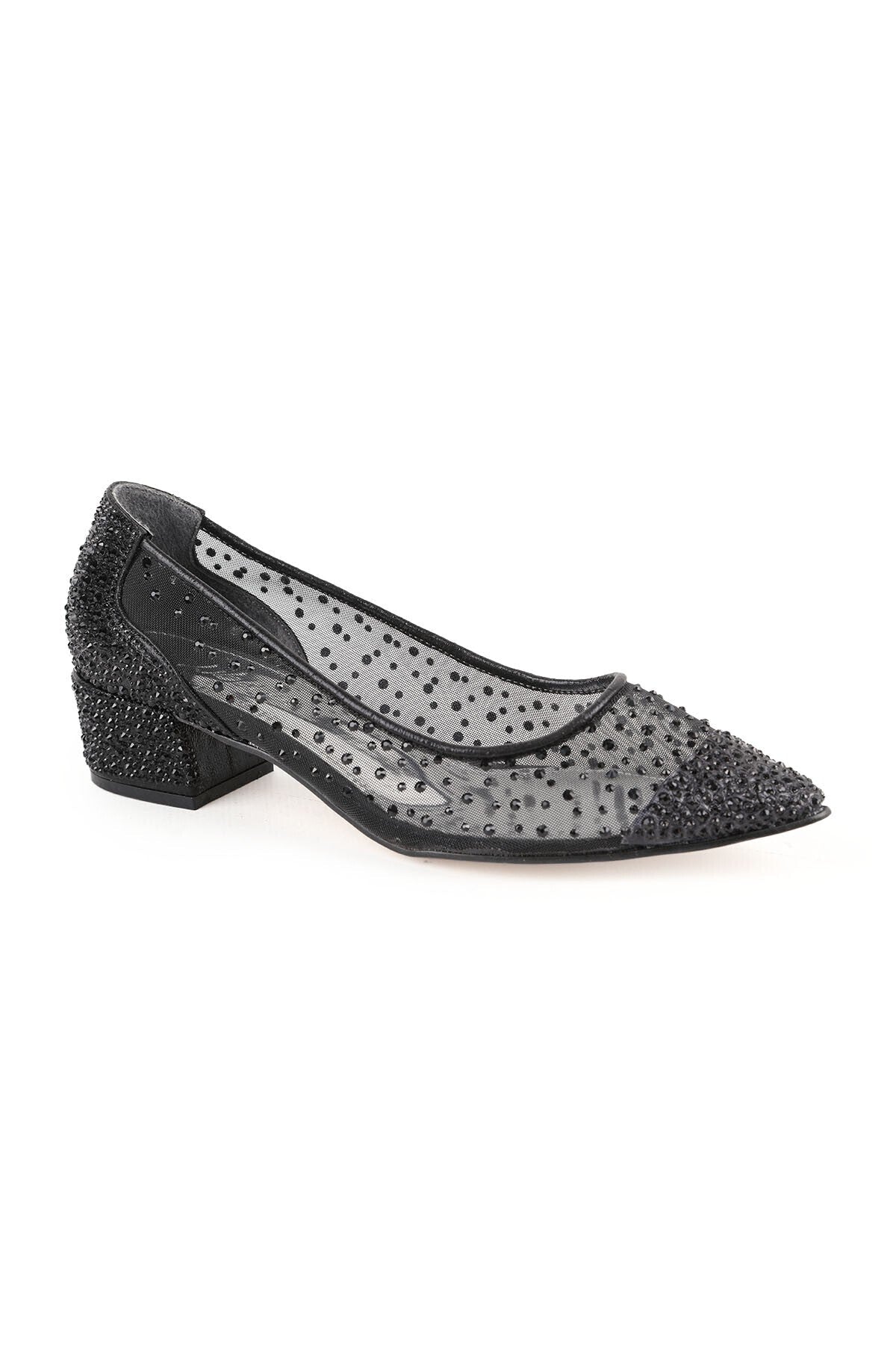 Women's Evening Dress Shoes with Stone Mesh and Pointed Toe, Short Heeled L047.5335 - MALLTURK