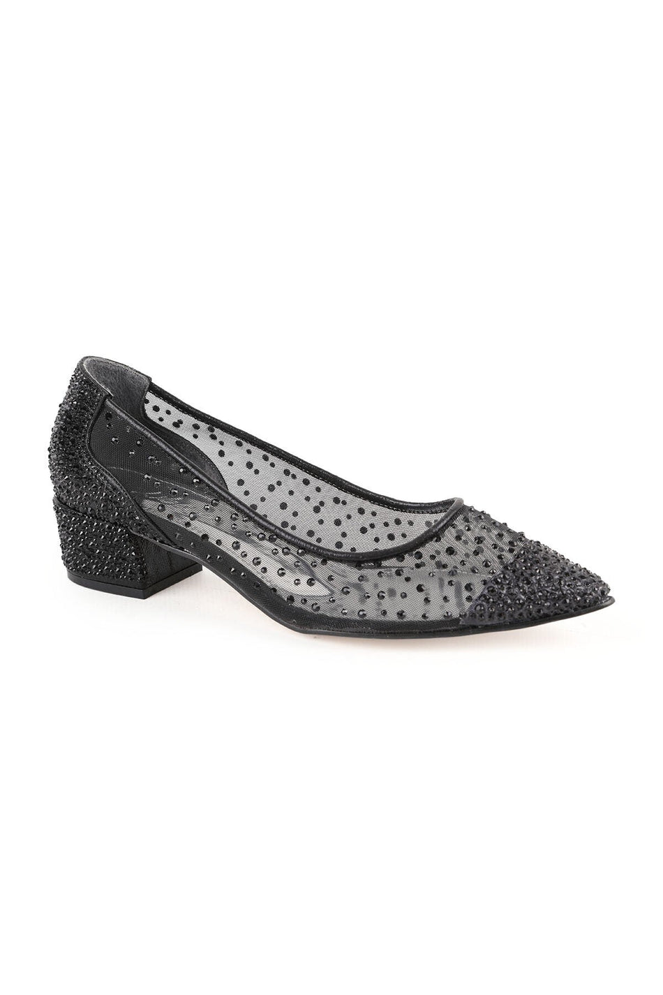 Women's Evening Dress Shoes with Stone Mesh and Pointed Toe, Short Heeled L047.5335 - MALLTURK