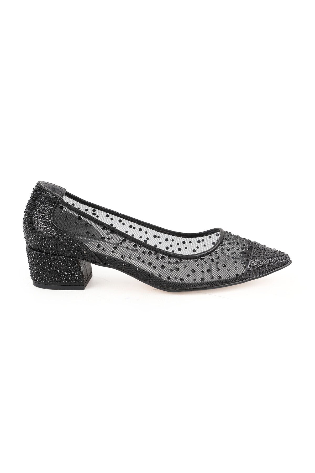 Women's Evening Dress Shoes with Stone Mesh and Pointed Toe, Short Heeled L047.5335 - MALLTURK