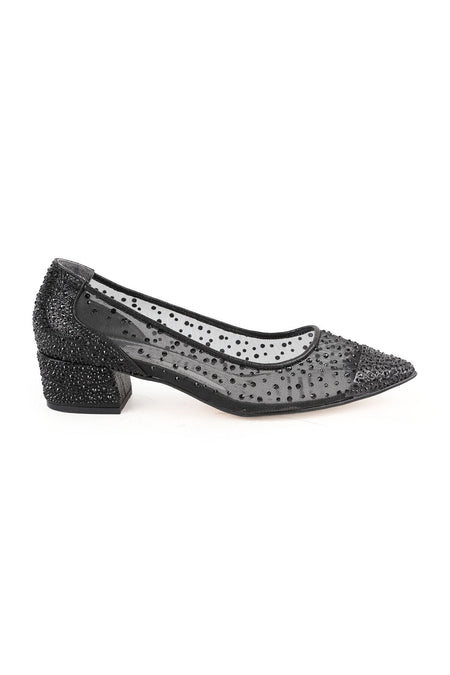 Women's Evening Dress Shoes with Stone Mesh and Pointed Toe, Short Heeled L047.5335 - MALLTURK