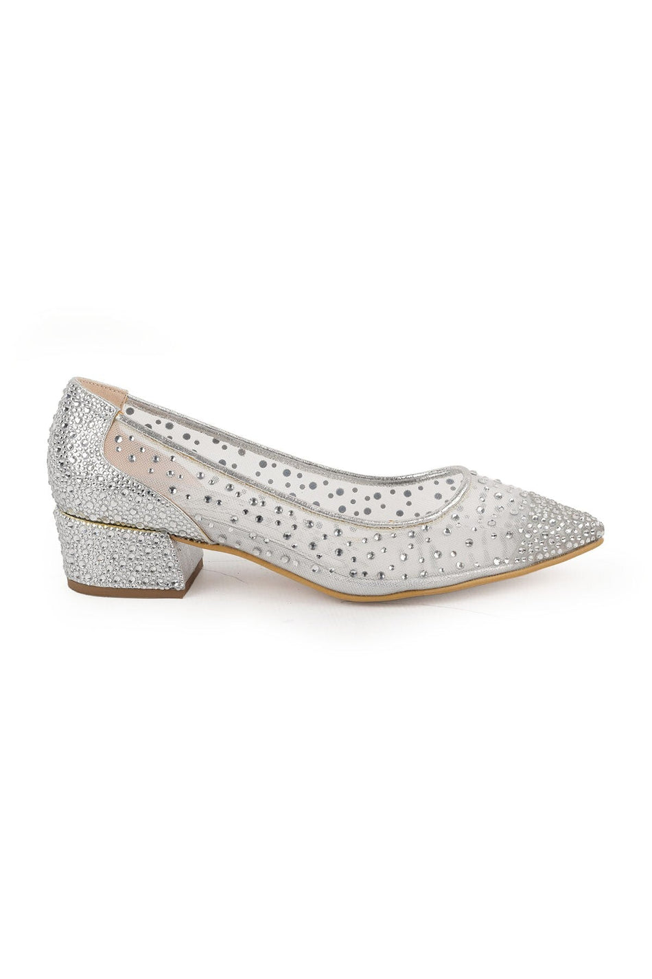 Women's Evening Dress Shoes with Stone Mesh and Pointed Toe, Short Heeled L047.5335 - MALLTURK