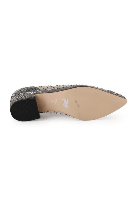 Women's Evening Dress Shoes with Stone Mesh and Pointed Toe, Short Heeled L047.5335 - MALLTURK