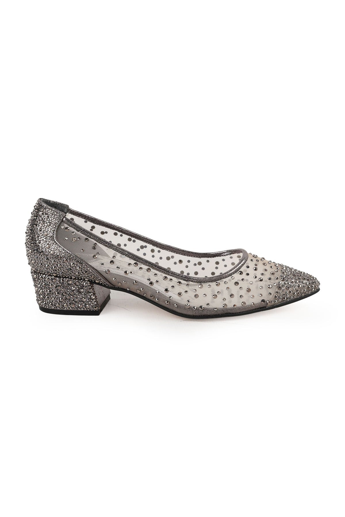 Women's Evening Dress Shoes with Stone Mesh and Pointed Toe, Short Heeled L047.5335 - MALLTURK