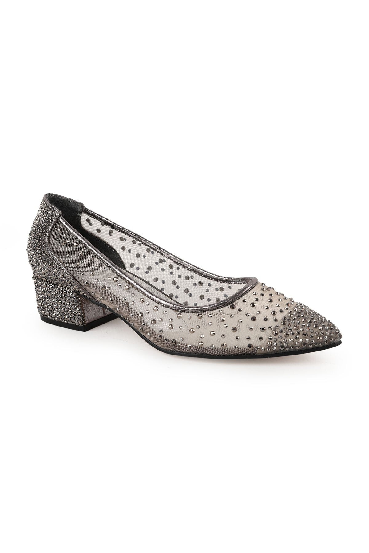 Women's Evening Dress Shoes with Stone Mesh and Pointed Toe, Short Heeled L047.5335 - MALLTURK