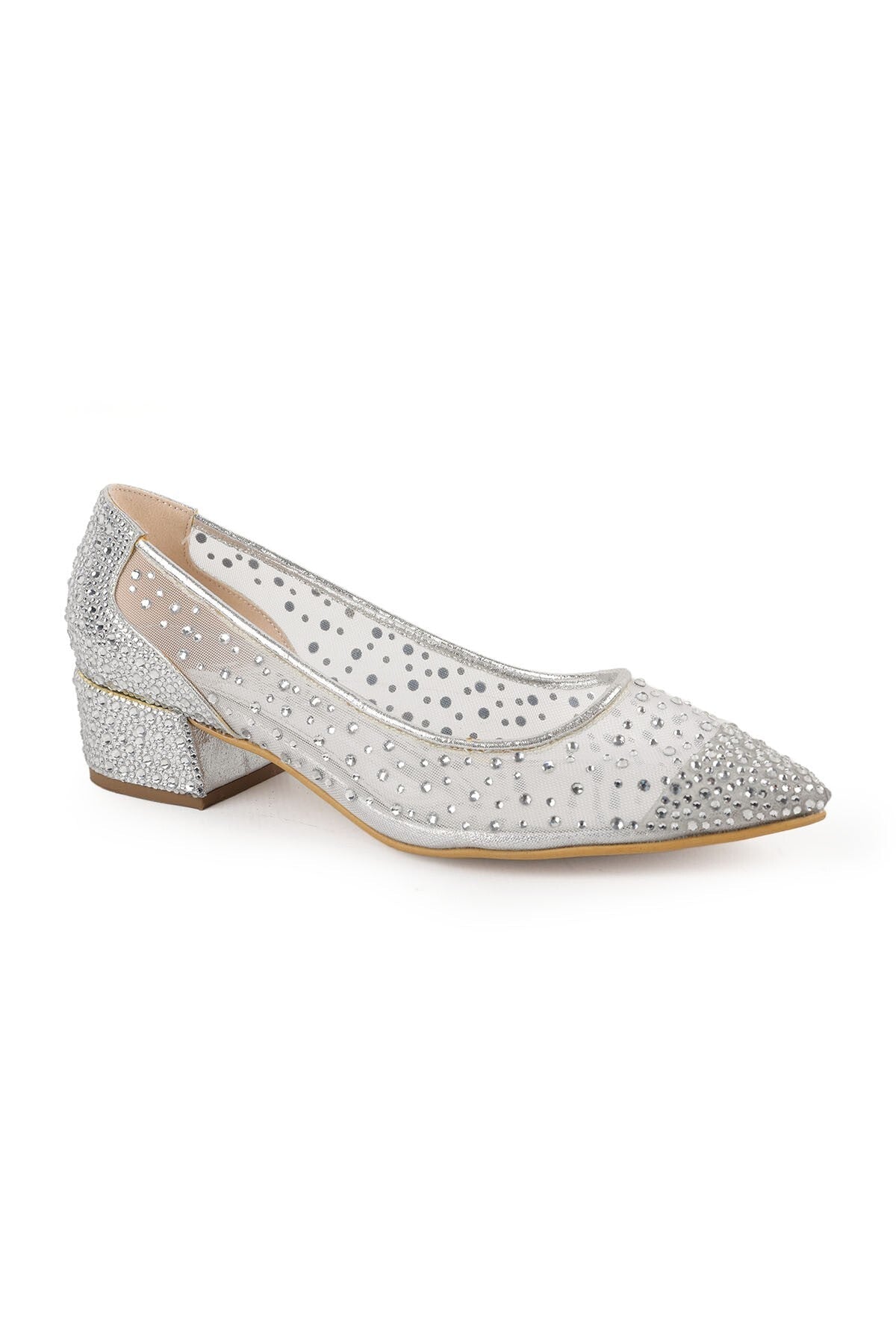 Women's Evening Dress Shoes with Stone Mesh and Pointed Toe, Short Heeled L047.5335 - MALLTURK