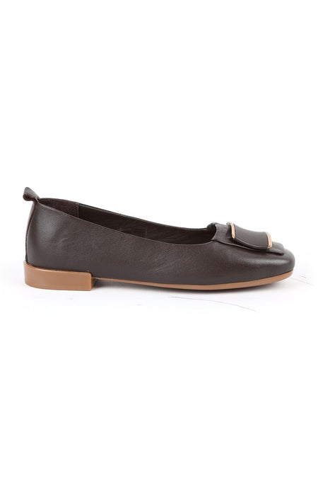 Women's Flat Shoes with Big Buckle Detail, Blunt Toe, Antique Look, Stylish, Daily Classic, Thermo Sole L081.25509 - MALLTURK