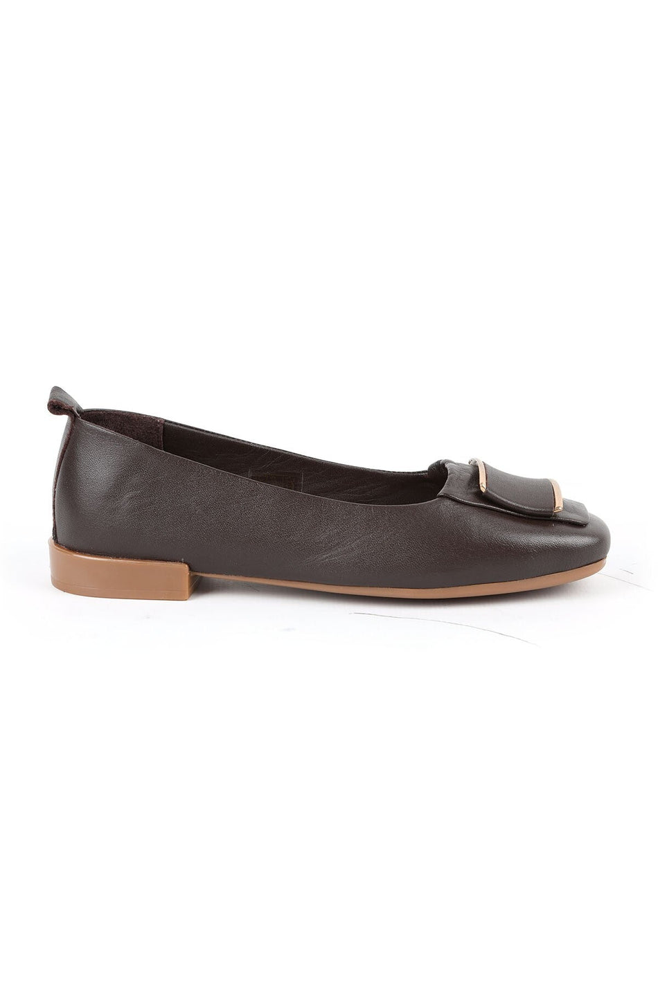 Women's Flat Shoes with Big Buckle Detail, Blunt Toe, Antique Look, Stylish, Daily Classic, Thermo Sole L081.25509 - MALLTURK