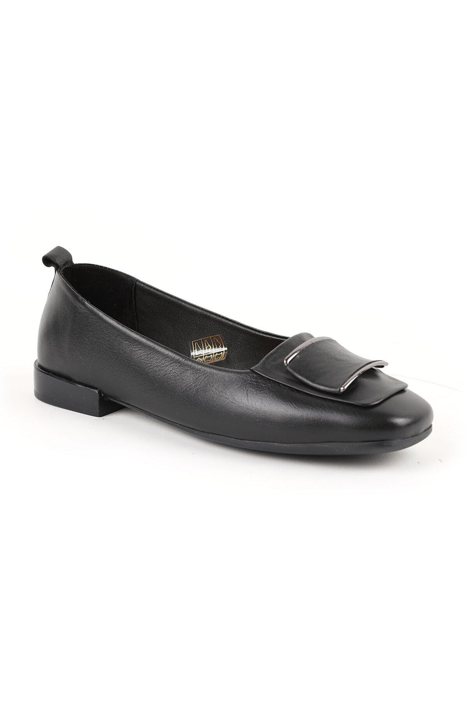 Women's Flat Shoes with Big Buckle Detail, Blunt Toe, Antique Look, Stylish, Daily Classic, Thermo Sole L081.25509 - MALLTURK