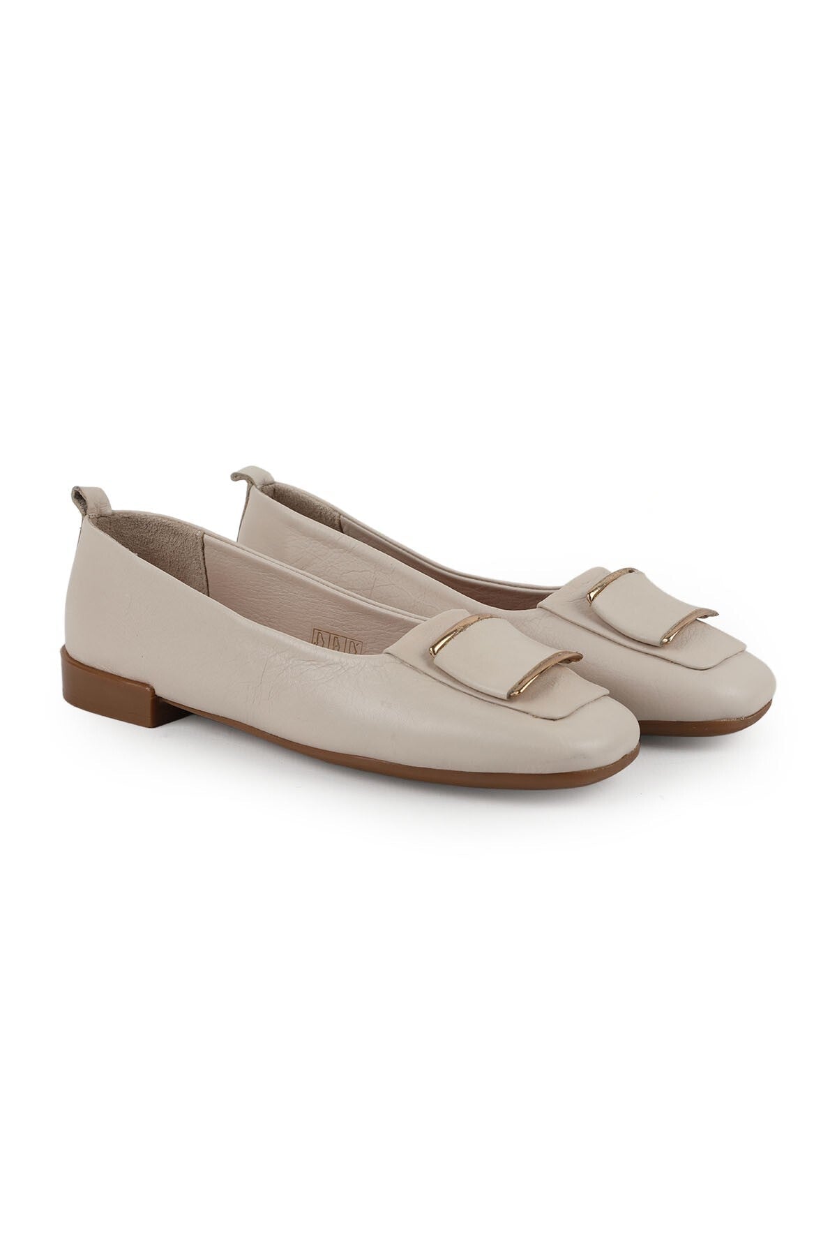 Women's Flat Shoes with Big Buckle Detail, Blunt Toe, Antique Look, Stylish, Daily Classic, Thermo Sole L081.25509 - MALLTURK