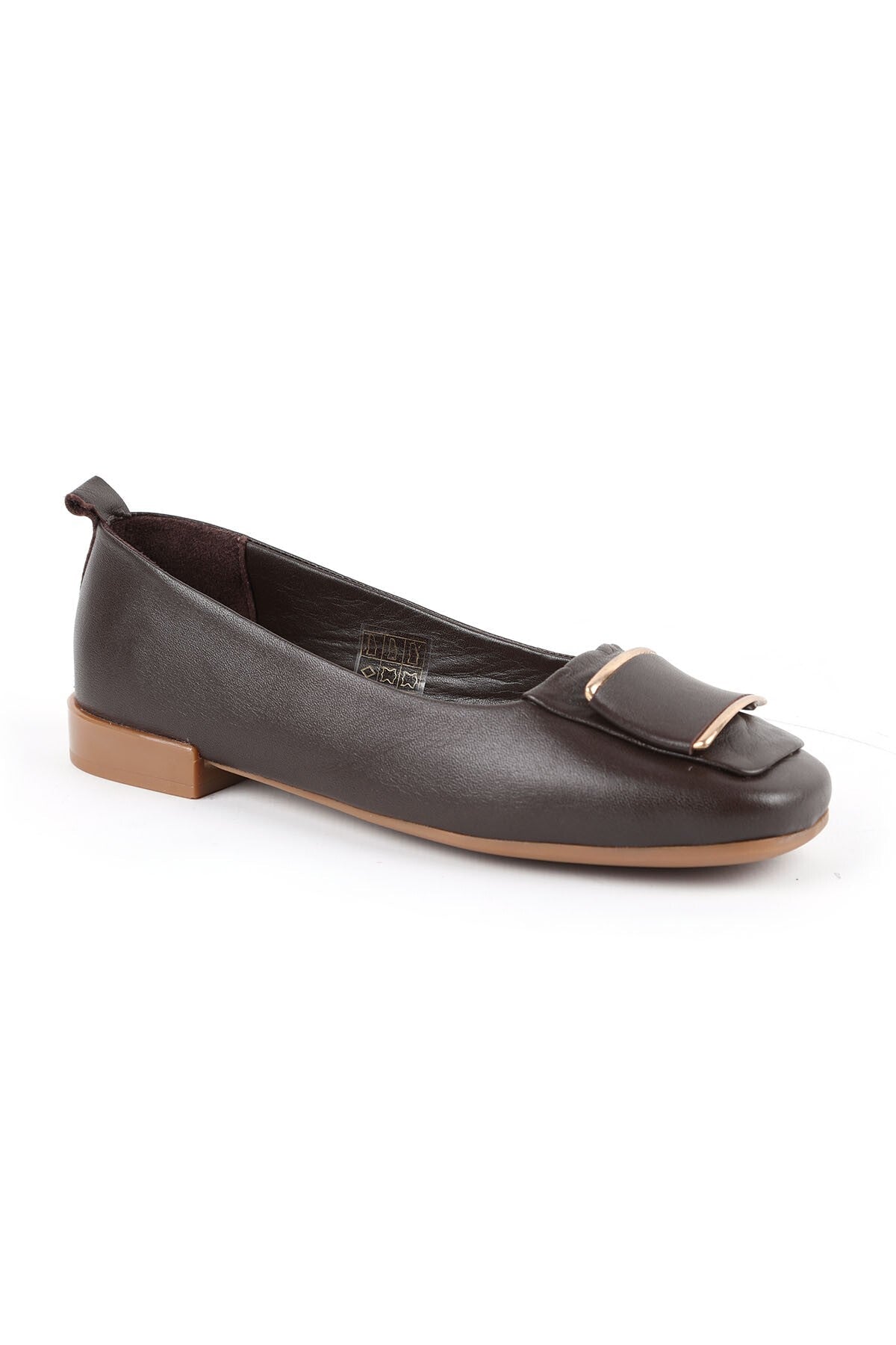 Women's Flat Shoes with Big Buckle Detail, Blunt Toe, Antique Look, Stylish, Daily Classic, Thermo Sole L081.25509 - MALLTURK