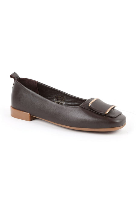 Women's Flat Shoes with Big Buckle Detail, Blunt Toe, Antique Look, Stylish, Daily Classic, Thermo Sole L081.25509 - MALLTURK