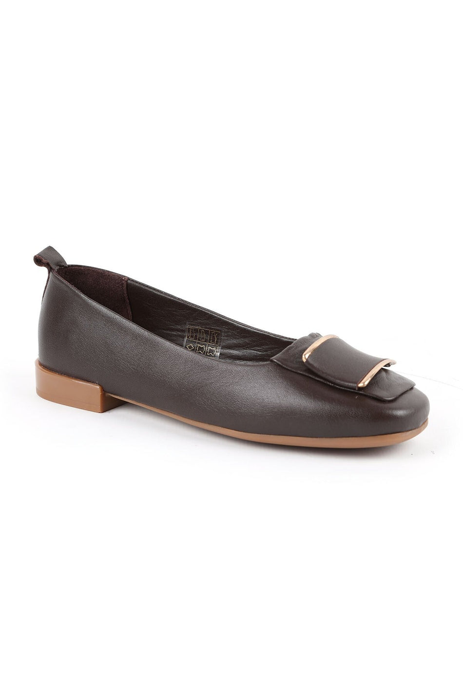 Women's Flat Shoes with Big Buckle Detail, Blunt Toe, Antique Look, Stylish, Daily Classic, Thermo Sole L081.25509 - MALLTURK