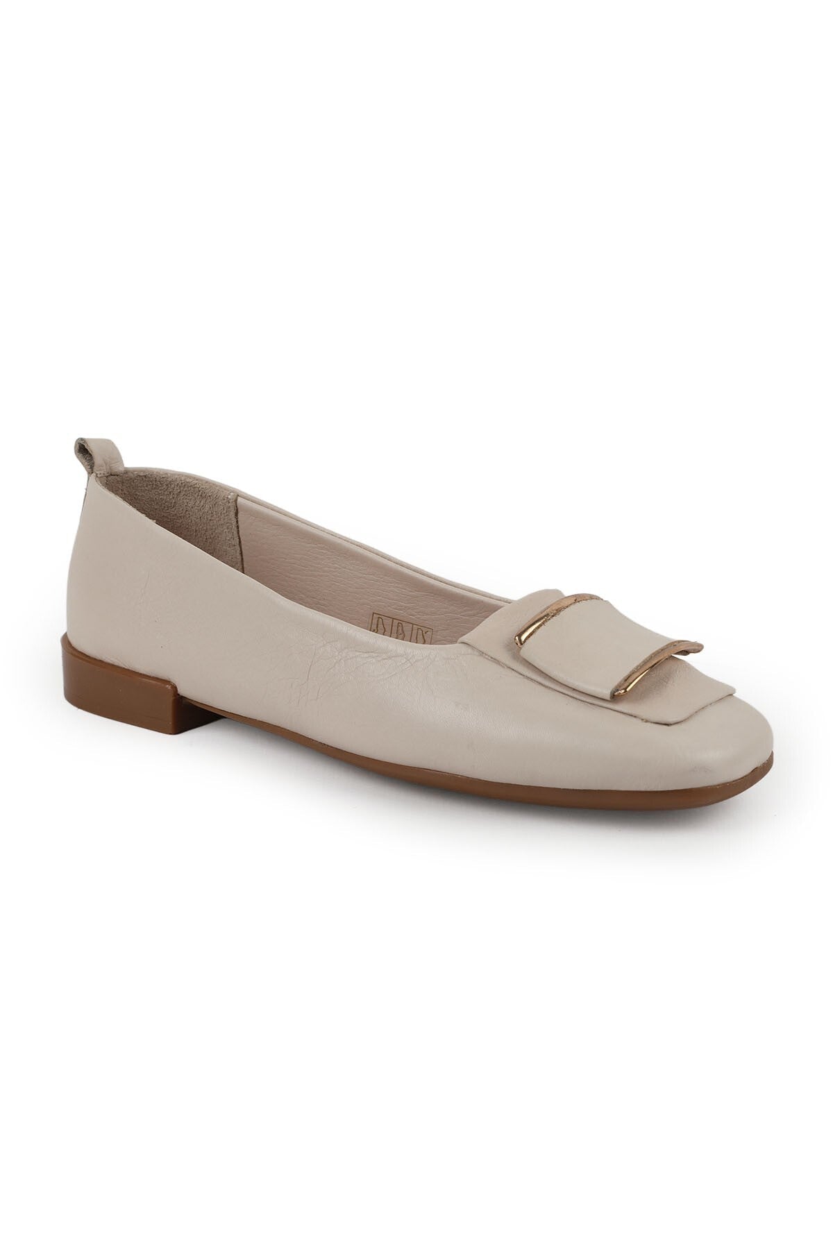 Women's Flat Shoes with Big Buckle Detail, Blunt Toe, Antique Look, Stylish, Daily Classic, Thermo Sole L081.25509 - MALLTURK