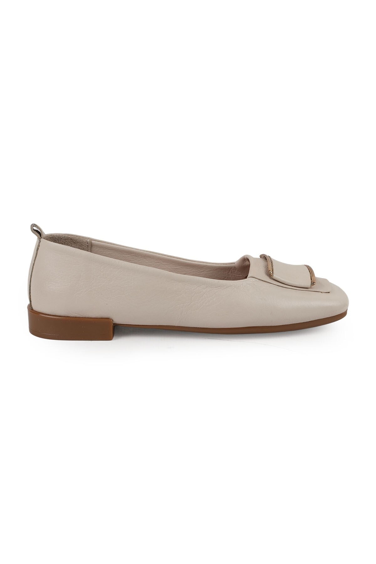 Women's Flat Shoes with Big Buckle Detail, Blunt Toe, Antique Look, Stylish, Daily Classic, Thermo Sole L081.25509 - MALLTURK