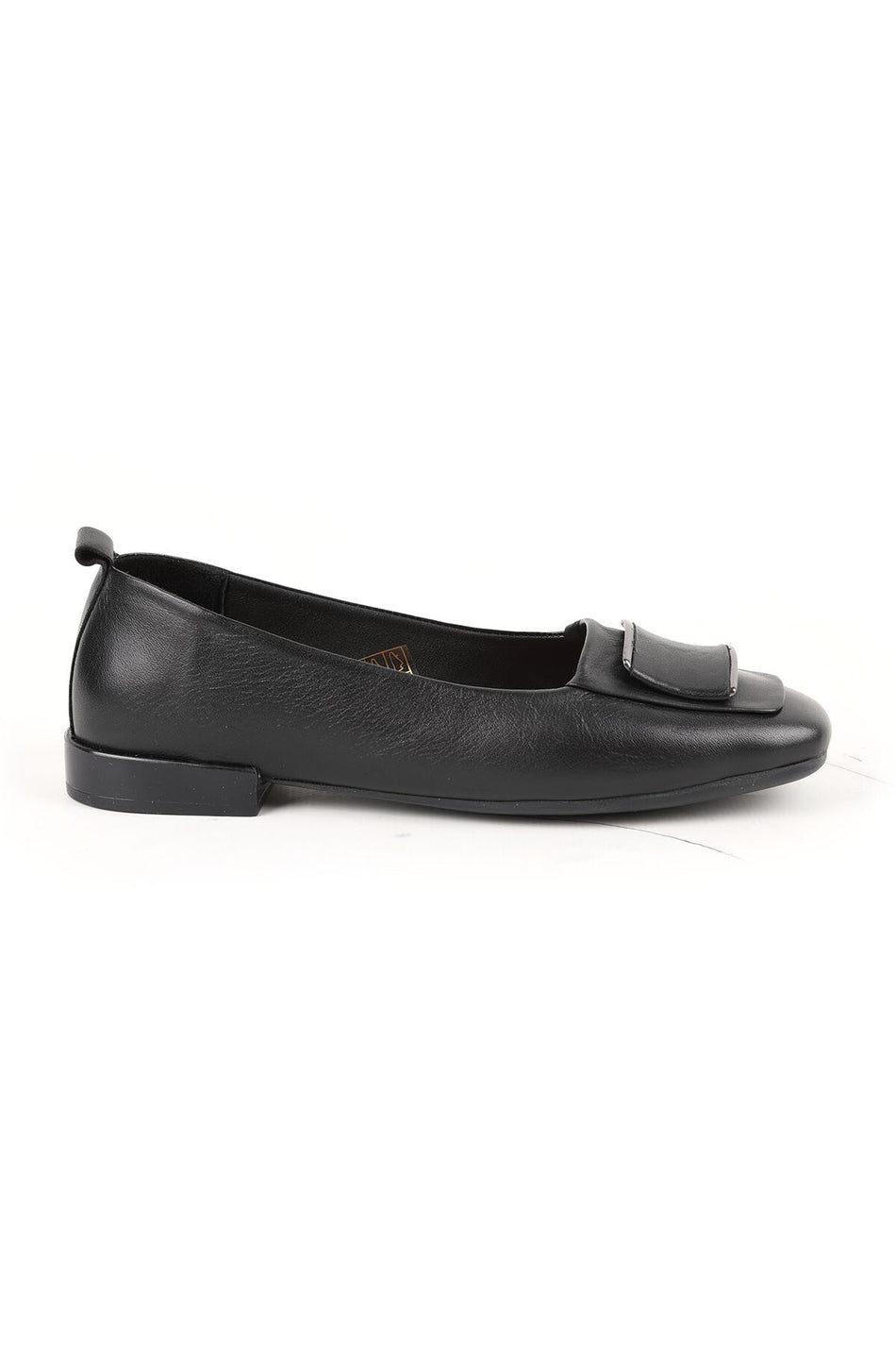 Women's Flat Shoes with Big Buckle Detail, Blunt Toe, Antique Look, Stylish, Daily Classic, Thermo Sole L081.25509 - MALLTURK