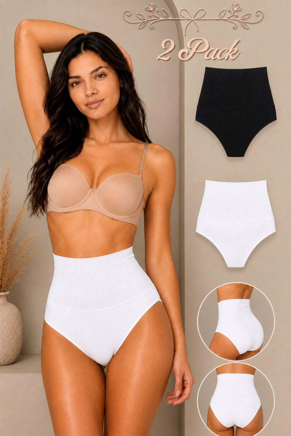 Women's Gathering High Waist Flexible 2-Piece Panties - MALLTURK