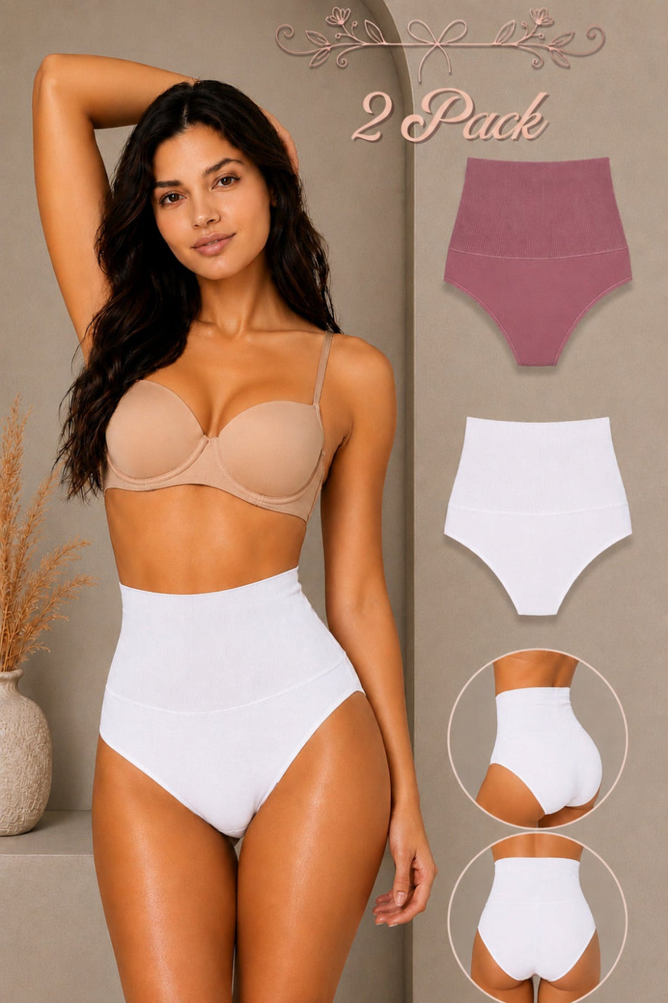 Women's Gathering High Waist Flexible 2-Piece Panties - MALLTURK