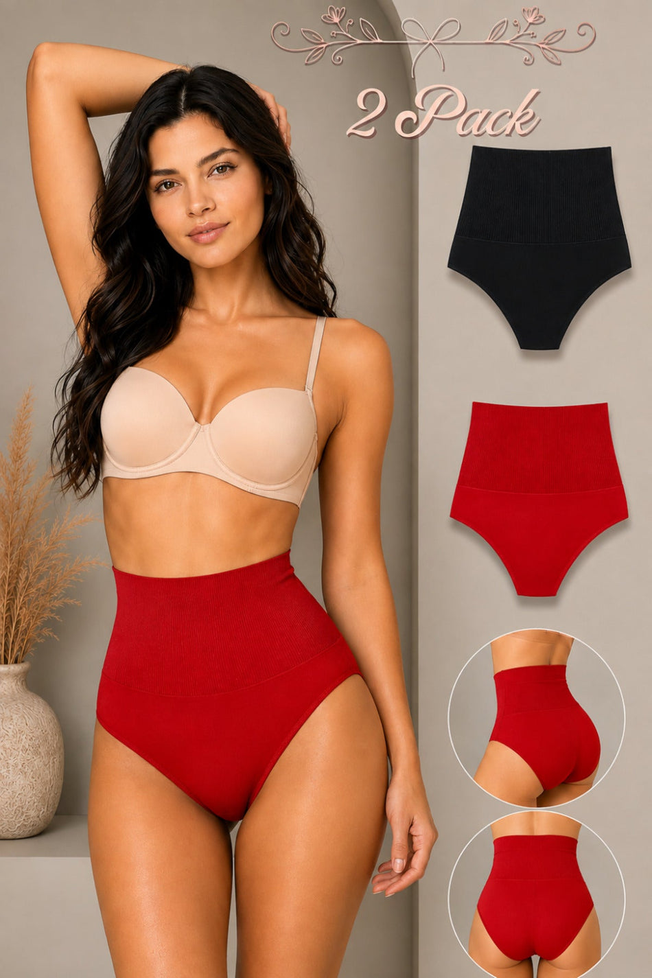 Women's Gathering High Waist Flexible 2-Piece Panties - MALLTURK