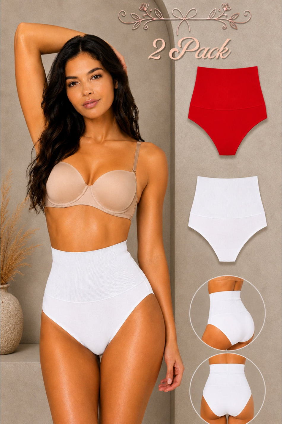 Women's Gathering High Waist Flexible 2-Piece Panties - MALLTURK