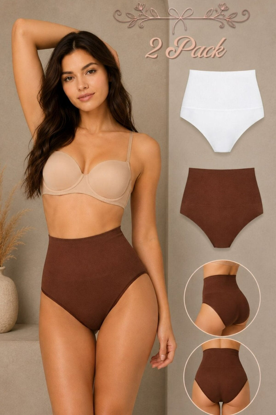 Women's Gathering High Waist Flexible 2-Piece Panties - MALLTURK