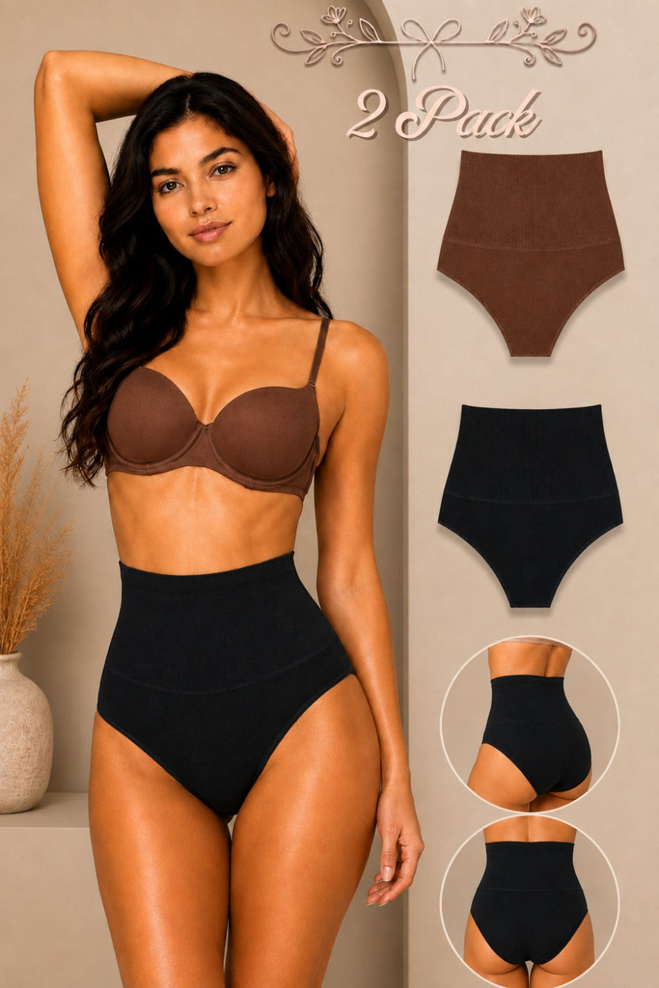 Women's Gathering High Waist Flexible 2-Piece Panties - MALLTURK