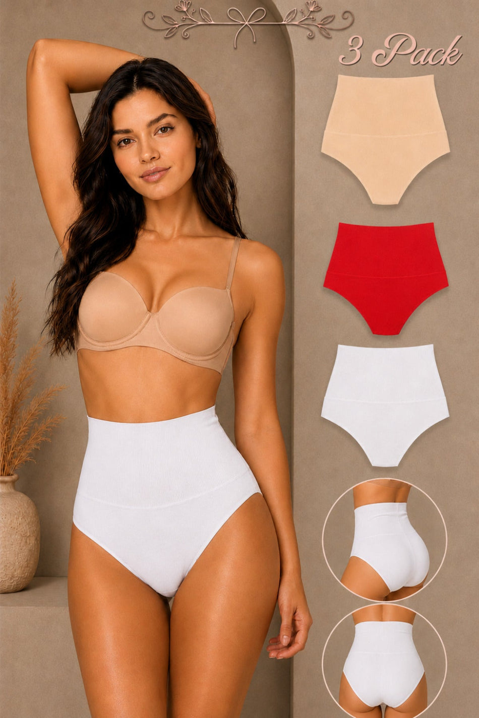 Women's Gathering High Waist Flexible 3-Piece Panties - MALLTURK