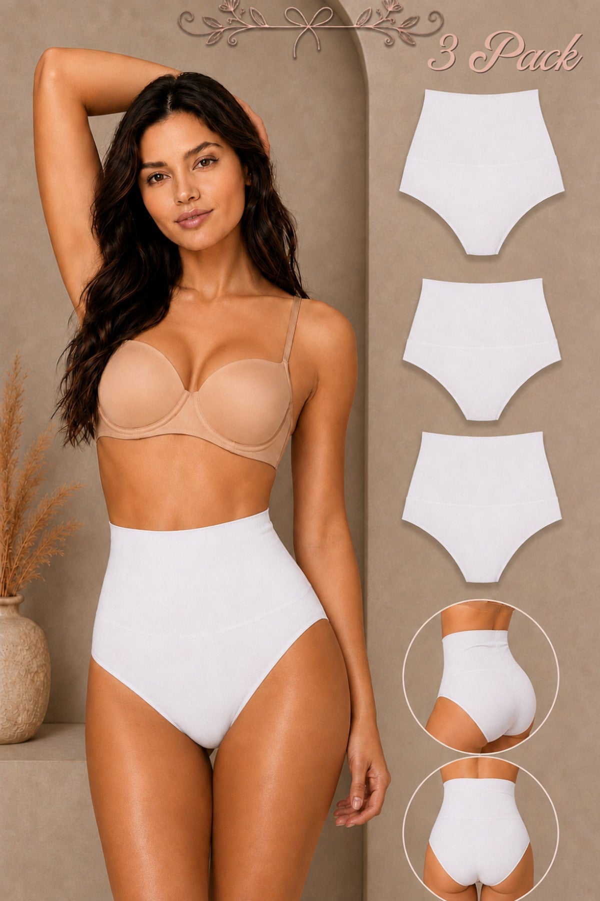 Women's Gathering High Waist Flexible 3-Piece Panties - MALLTURK
