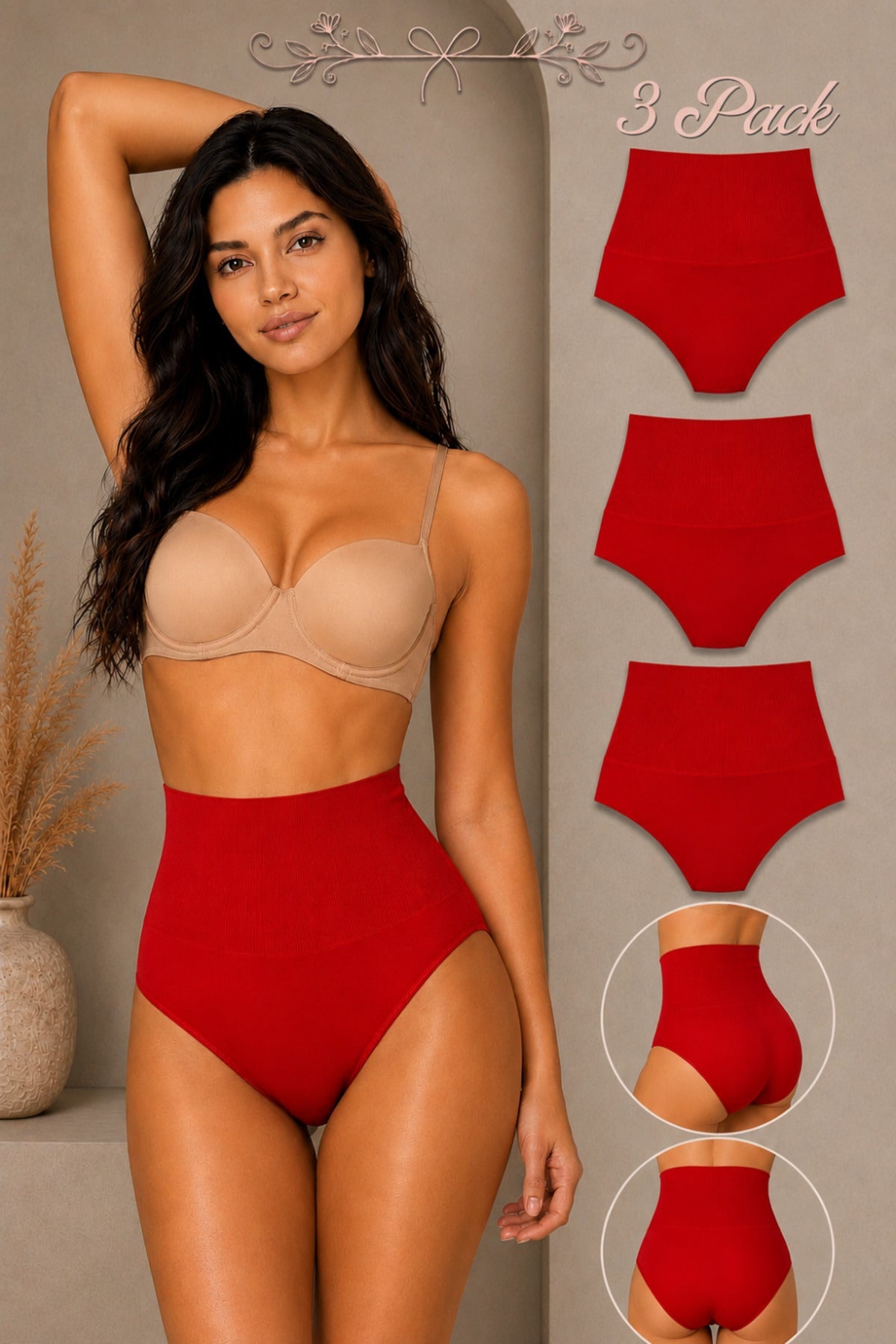 Women's Gathering High Waist Flexible 3-Piece Panties - MALLTURK