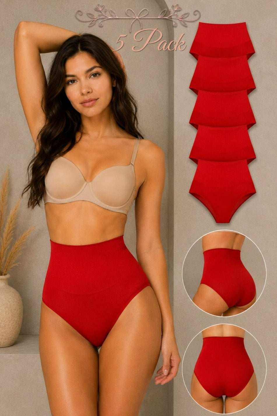 Women's Gathering High Waist Flexible 5-Piece Panties - MALLTURK