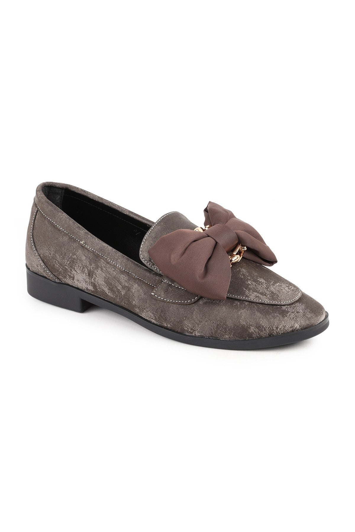 Women's Genuine Leather K029 Nubuck Loafer with Bow Detail and Tpu Sole - MALLTURK
